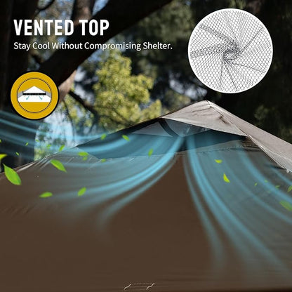 CROWN SHADES 10x10 Pop Up Canopy - Beach Tent with One Push Setup - Outdoor Sun Shade for Events, Parties, Camping - Gazebo with STO-N-Go Cover Bag, Silver Coated Top, 3 Height& 4 Sand Bags, Coffee