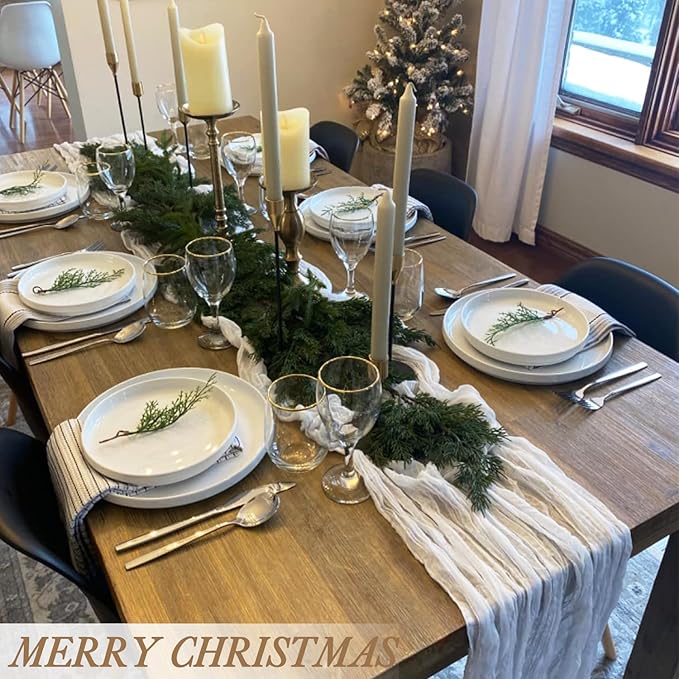 12 Pack Christmas Table Runner White Cheesecloth 10ft Gauze Runner Boho Sheer Cheese Cloth Table Runner for Wedding Bridal Shower Baby Shower Boho Thanksgiving Holiday Decorations