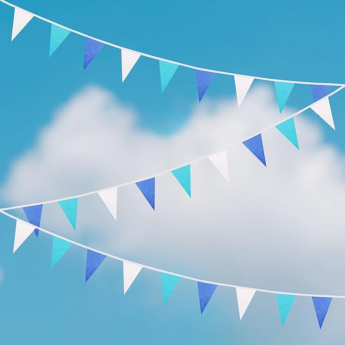 100 Ft White Blue Dark Blue Pennant Banner Flag, 60 Pcs String Hanging DIY Bunting Flags for Party, School, Birthday, Wedding, Carnival, Celebrations, Outdoor and Indoor Decorations
