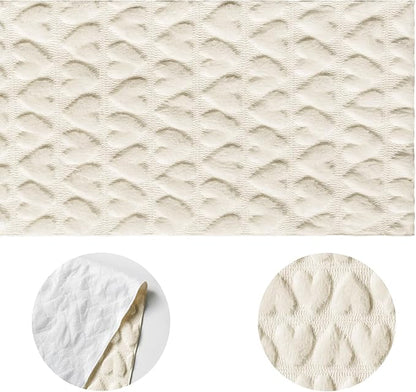 Artoid Mode Beige Soft Plush Faux Fur Jacquard Heart Valentine's Day Table Runner, Seasonal Kitchen Dining Table Decoration for Home Party Decor 13x90 Inch