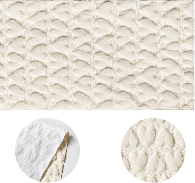 Artoid Mode Beige Soft Plush Faux Fur Jacquard Heart Valentine's Day Table Runner, Seasonal Kitchen Dining Table Decoration for Home Party Decor 13x36 Inch