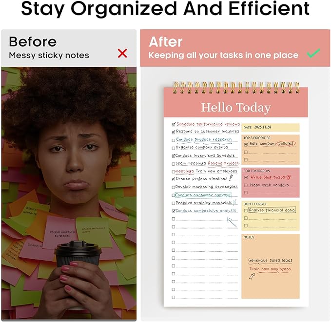 Taja To Do List Notepad - To Do List Notebook for Work with 52 Sheets, 9.8" x 6.5", Undated Daily Planner Perfect for Daily Tasks and Goal Setting, Notepad Suitable for Office, Home & School - Pink