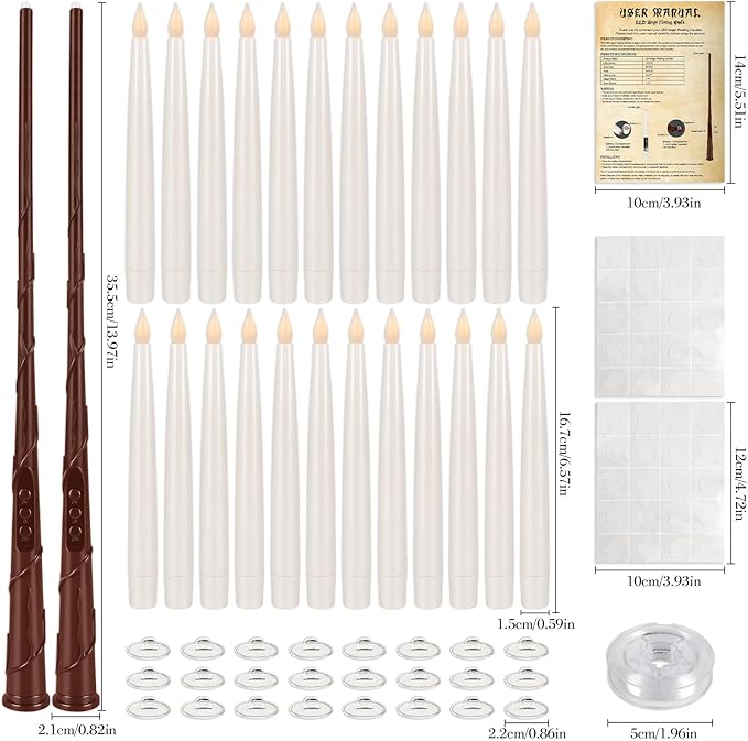24pack Magic led Taper Candle with Wand Remote,Magic Hanging Candles Flickering Warm Light 6.5" Flameless LED,for Home Decor,Party,Advent and Christmas