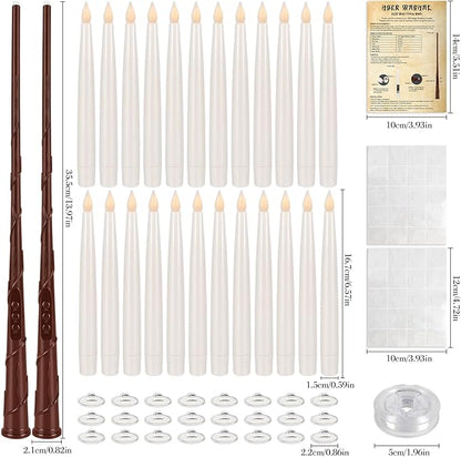 24pack Magic led Taper Candle with Wand Remote,Magic Hanging Candles Flickering Warm Light 6.5" Flameless LED,for Home Decor,Party,Advent and Christmas