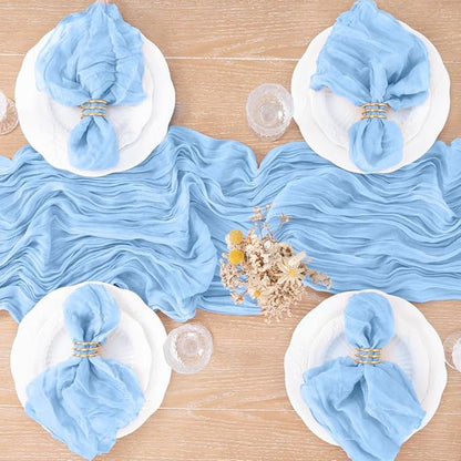MLMC Light Blue Table Runner Baby Blue Cheesecloth Table Runner 10ft Baby Shower Decorations Rustic Gauze Cheese Cloth Centerpiece 35x120 Inches for Gender Reveal Birthday Party Wedding Decor