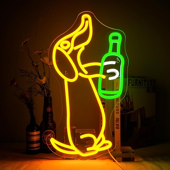 NOSUN Dog Beer Neon Sign Beer Neon Signs for Wall Decor Neon Bar Sign Animal Bar Light up Signs for Bedroom Men Cave Birthday Party Home Neon Sign Yellow Light Sign