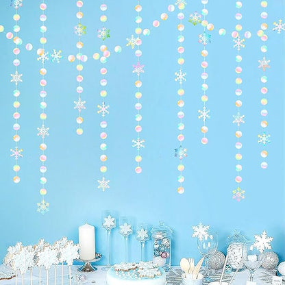 Iridescent-Holographic Christmas Party-Decorations Snowflake-Snow Garland - 61Ft Winter Wonderland Frozen Hanging Paper Streamers Banner,Birthday New Year Decor Ouruola
