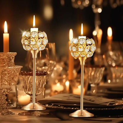 Crystal Candle Holders Set of 3 for Wedding Centerpieces Gold Or Silver Candle Holders Bulk Decorative Tealight Candle Holder for Wedding, Party,Table Centerpieces Decoration (Golden, 2 Sets(6 Pcs))