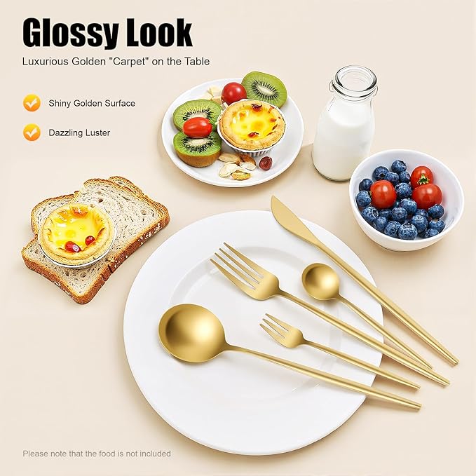 90 Piece Gold Flatware Set,Stainless Steel Silverware Cutlery Set Service for 18 with Dinner Knives Forks Spoons,Luxury Gold Utensils for Wedding Restaurant Home Dining