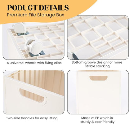 CINPIUK Rolling File Organizer with Wheels, Stackable Storage File Boxes, Portable Letter/Legal Size File Folder Box Book Box Document Organizer for Home Office Filing Storage Bin, White