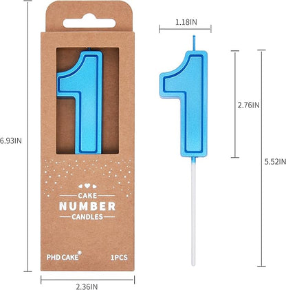 PHD CAKE 2.76 Inch Luxe Blue 1 Number Birthday Candles, Blue Number Candles, Cake Number Candles, Party Celebration