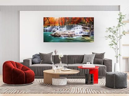 Wall Art Canvas Painting Red Forest Waterfalls 1 Piece Modern Landscape Tree Picture Poster Print Framed and Stretched Ready to Hang for Living Room Bedroom Kitchen Office Home Decor