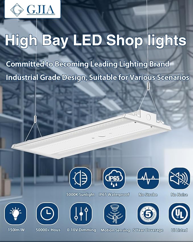 LED Linear High Bay Light, 130W 19500LM 0-10V Dimmable 5000K Daylight, Adjustable High Bay LED Shop Lights Lighting Fixtures for Garage Warehouse Workshop, UL