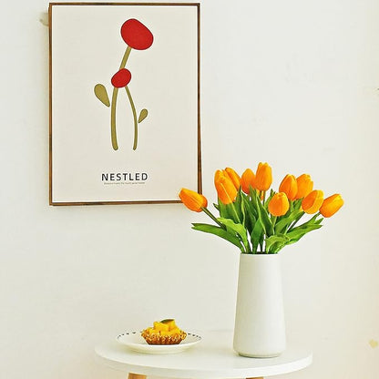 ONLY ART Artificial Orange Tulips 20 Pcs – 13.5 Inch PU Faux Flowers with Bendable Stems for Home Décor, Wedding Centerpieces, DIY Floral Arrangements, Table Decorations