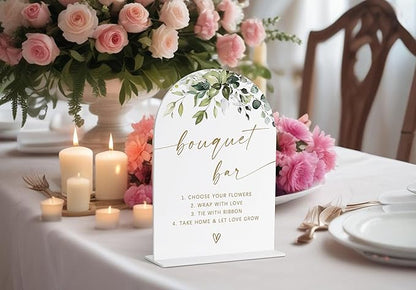 Bouquet Bar Sign, Greenery Gold Bridal Shower Decorations, Wedding Signs for Ceremony and Reception, Bouquet Bar Supplies, Engagement Decor, Acrylic Decor, Bachelorette Party Favors-18