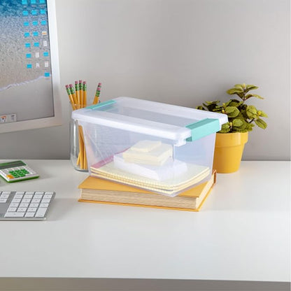 Sterilite 8-Pack Clip Box, Stackable Clear Plastic Bins with Latching Lids, Medium - Writing, Arts or Crafts Supplies Storage Containers for Home, Office, Classroom and Workshop Organization