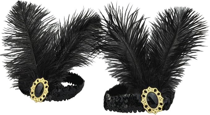 Feather Headpiece Sequins Headbands 1920s Flapper Showgirl Headpieces for Women Girls Carnival Party Accessories