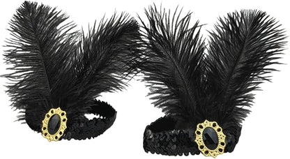 Feather Headpiece Sequins Headbands 1920s Flapper Showgirl Headpieces for Women Girls Carnival Party Accessories