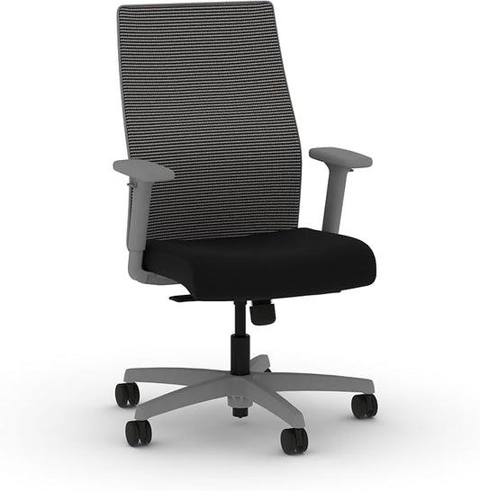 HON Ignition 2.0 Mid Back Task Chair, Standard Synchro-Tilt Control, Office Chair with Lumbar Support, Height and Width Adjustable Arms, Titanium Frame, Black
