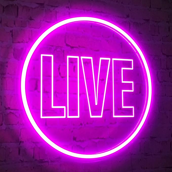 Live Neon Lights Sign, USB Powered Live On Air Led Neon Wall Art Sign, Dimmable Wall Décor Round Live Streaming Neon Night Light LED Sign for Streamer, Gamer, Game Room Decoration (Pink)