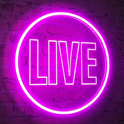 Live Neon Lights Sign, USB Powered Live On Air Led Neon Wall Art Sign, Dimmable Wall Décor Round Live Streaming Neon Night Light LED Sign for Streamer, Gamer, Game Room Decoration (Pink)