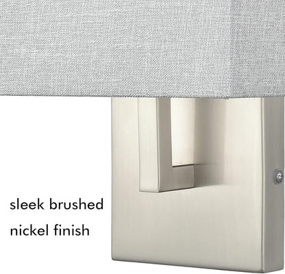 YUBOLE Wall Sconce Brushed Nickel Bedroom Wall Lights with Linen Shades for Bedroom Hallway Bathroom Set of 2