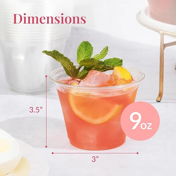 Prestee 400 Pcs Clear Plastic Party Cups Disposable - 9 oz Clear Plastic Cup for Cold Beverages, Cocktails, Smoothies, and Desserts - Durable PET Cups for Gatherings, Events, and Catering
