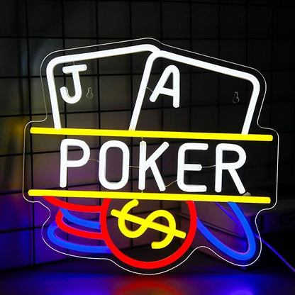 Poker Neon Sign, Playing Cards LED Neon Light for Wall Decor Casino Neon Lights for Man Cave, Bar, Bedroom, Hotel, Game Room, Casino Party Decorations Gift