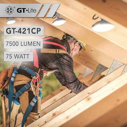 GT-Lite 50FT LED Work Light 7500 Lumen 75W LED Damp Location Construction String Lights Linkable for Jobsite Lighting, Adjustable, ETL Listed (5 Light Heads) (7500 Lumen)