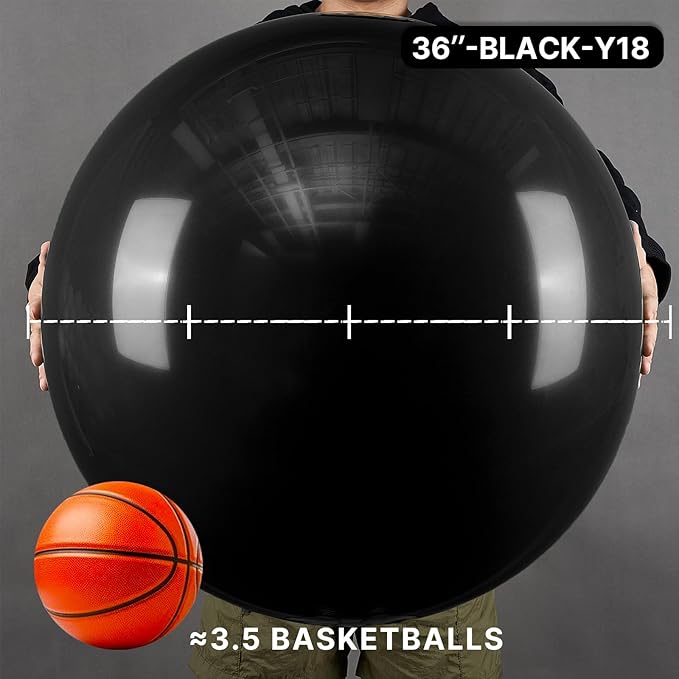 PartyWoo Black Balloons 4 pcs 36 Inch Latex Helium Matte Black Balloons for Baby Shower Birthday Graduation Casino Gaming Anniversary Retirement Pirate Race Car Theme Party Decorations Black-Y18