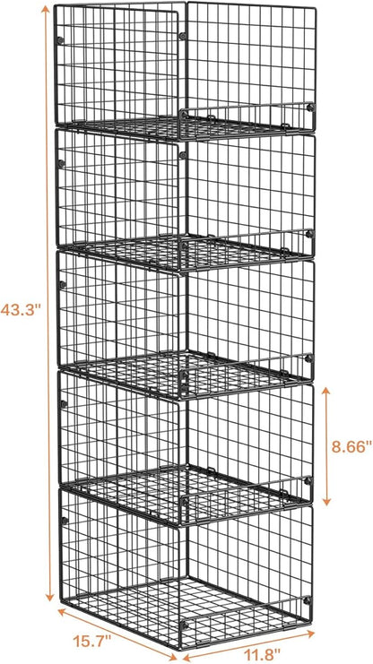 5-Tier Stackable Closet Storage Baskets, Closet Organizers and Storage Shelves, Foldable & Stackable Clothes Storage Bins for Closet Organizer System, Closet Shelf Organizer for Home,Black
