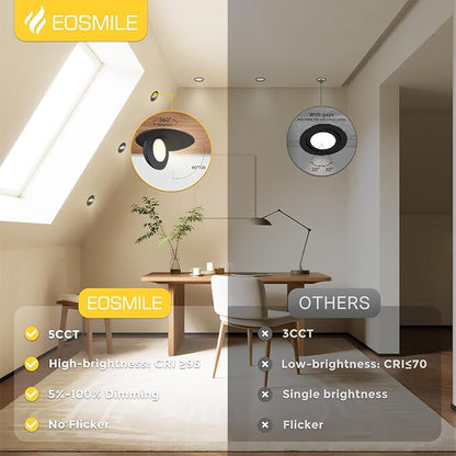 4 Inch 12 Pack Black Gimbal LED Recessed Lighting,2700K 3000K 3500K 4000K 5000K 5Color Selectable, 12W 1100LM CRI90+, 360°&90°Adjustable Eyeball Directional Wafer, ETL&FCC