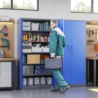 Letaya Metal Garage Storage Cabinets with Lock Door and Adjustable Shelves, Steel Tool Cabinets for Home,Office,Warehouse Organisieren (Blue Gray)