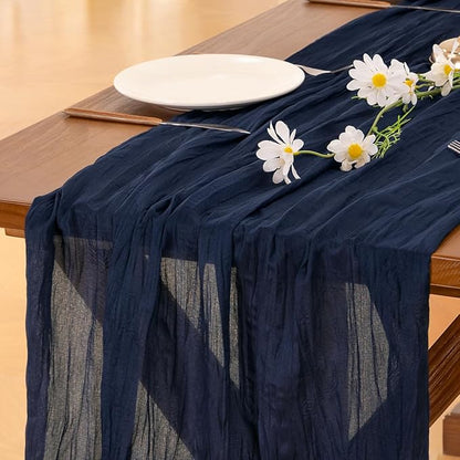 Socomi 10pcs Navy Blue Fall Thanksgiving Cheesecloth Table Runner Boho Rustic Gauze 120 inch 10FT Cheese Cloth Runner for Wedding Party Baby Shower Birthday Home Decor Holiday Decorations