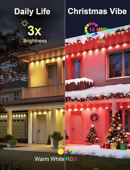 200Ft Permanent Outdoor Lights for House, RGB Halloween House Light Outdoor with Remote APP Control,IP67 Waterproof for Outside Decorations，Eaves Lights for Christmas, Holiday, Party, Daily