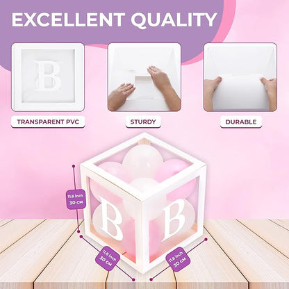 Baby Shower Boxes with Letters – White Boxes with Pink & White Balloons – 44-Piece Gender Reveal & Party Decoration Set by Vellax-Piece Gender Reveal & Party Decoration Set by Vellax