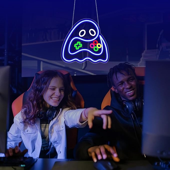 Game Ghost Neon Sign, Neon Signs for Wall Decor Gaming Room LED Light Up Signs Home Decor for Boys Bedroom Club Party Bar Shop USB Operated