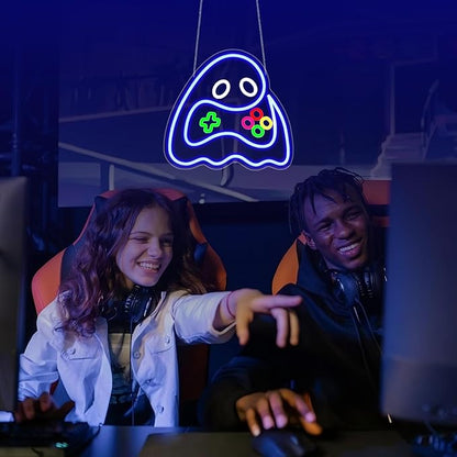 Game Ghost Neon Sign, Neon Signs for Wall Decor Gaming Room LED Light Up Signs Home Decor for Boys Bedroom Club Party Bar Shop USB Operated