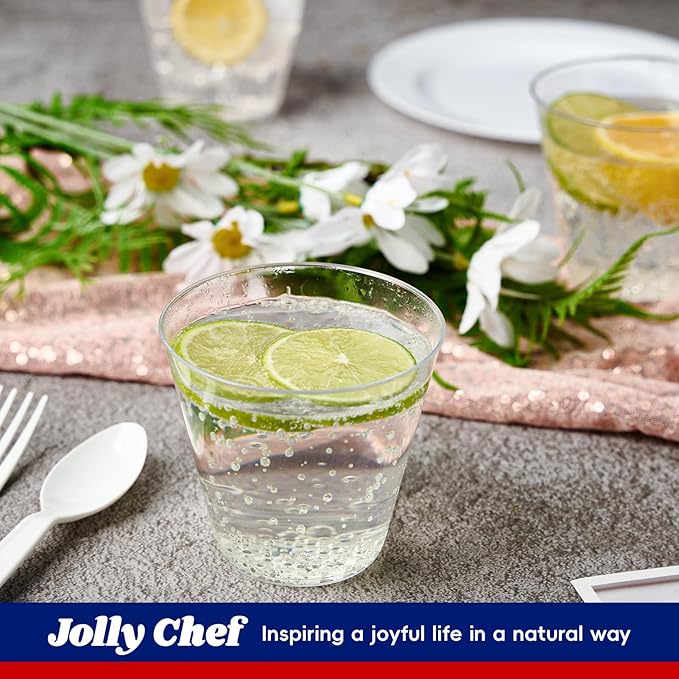 JOLLY CHEF 200 Pack 10 OZ Clear Disposable Plastic Cups,Heavy Duty Clear Plastic Cups Tumblers for Wedding,Thanksgiving, Christmas Halloween Party