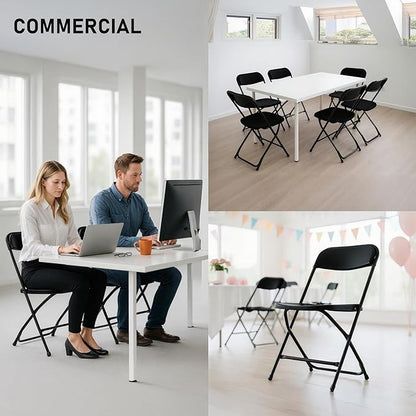 SEALAMB Plastic Folding Chairs 10 Pack, Black Commercial Portable Indoor/Outdoor Chairs for Home Office, Wedding, Events Parties with Steel Frame, 350lbs Capacity (Black-Plastic, 10 Pack)