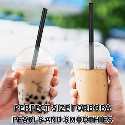 400 Pcs Black Boba Straws Jumbo Smoothie Straws,Individually Wrapped Disposable Plastic Large Wide-mouthed Milkshake Drinking Straws(0.43" Wide X 9.06" Long)