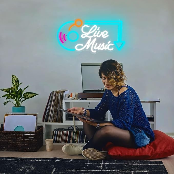 Live Music Neon Sign, Music LED Neon Lights for Wall Decor, Dimmable Live Neon Light Sign, Neon Live Sign Light up Sign for Bar Studio Bedroom Party Present Club Handcrafted Nightclub Parties