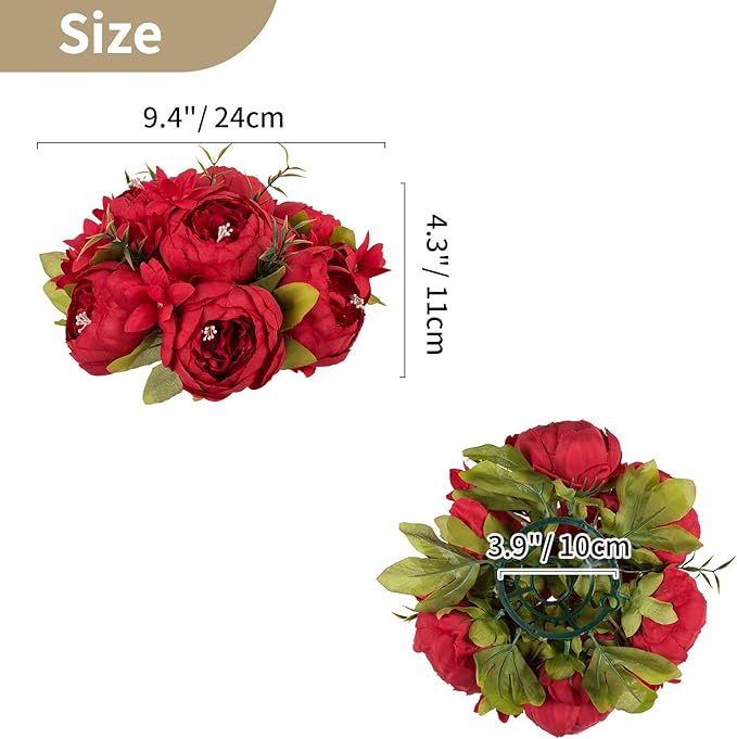 NUPTIO Flower Balls Flowers for Centerpieces: 10 Pcs 9.4 inch Diam Red Artificial Peony Fake Flower Ball Arrangement Bouquet Wedding Centerpieces for Tables Wedding Centerpiece Decorations