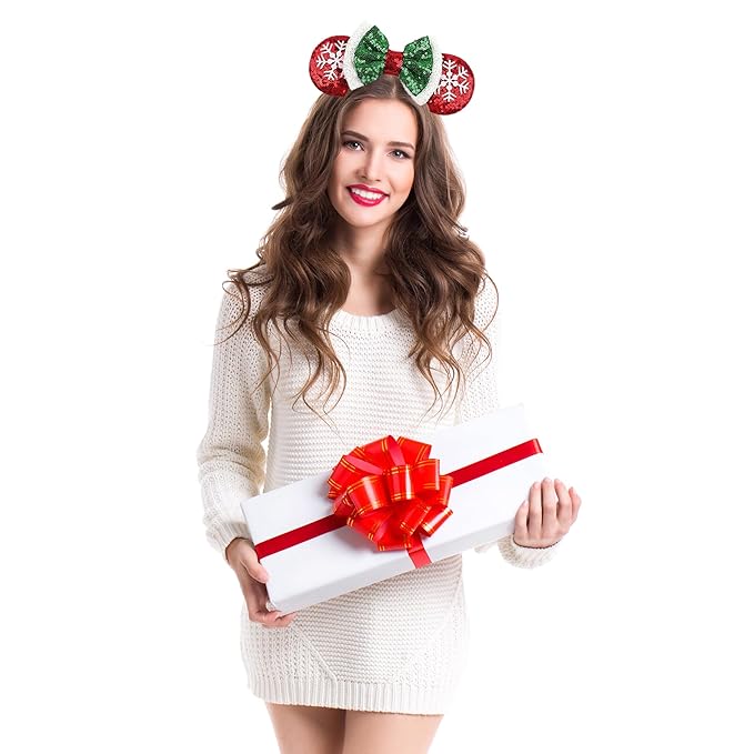ASAHEL Mouse Ears Headbands Fashion Shiny Bows Mice Ears Birthday Parties Themed Events (Snow, Onesize)