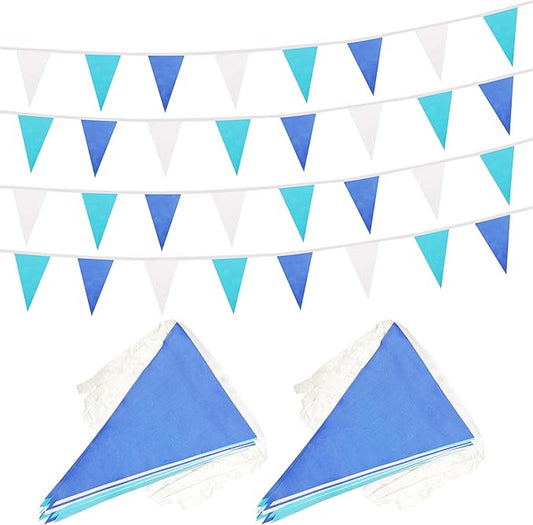 100 Ft White Blue Dark Blue Pennant Banner Flag, 60 Pcs String Hanging DIY Bunting Flags for Party, School, Birthday, Wedding, Carnival, Celebrations, Outdoor and Indoor Decorations