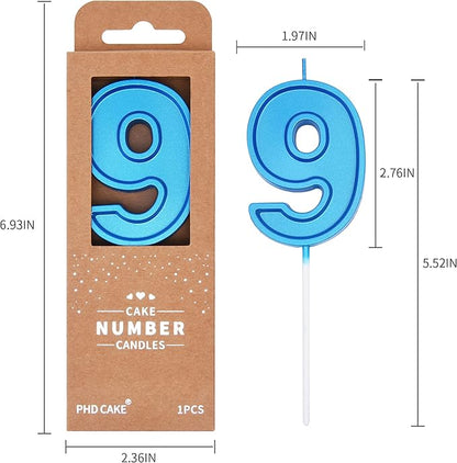 PHD Luxe Blue 2.76 Inch 9 Number Birthday Candles, Blue Cake Candles for Party Celebration