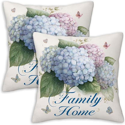 Hydrangea Throw Pillow Covers Set of 2 | 18x18 Inches Cushion Cases for Couch, Sofa, Bedroom and Living Room | Floral Pillowcases for Home Decoration