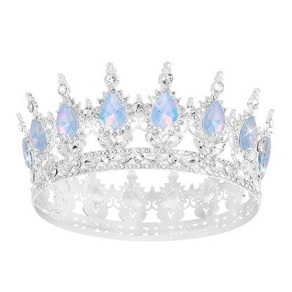 Queen Crown Rhinestone Wedding Crowns and Tiaras for Women Costume Party Hair Accessories Princess Birthday Crown Crystal Bridal Crown (Silver Fantasy Light Blue Crown)