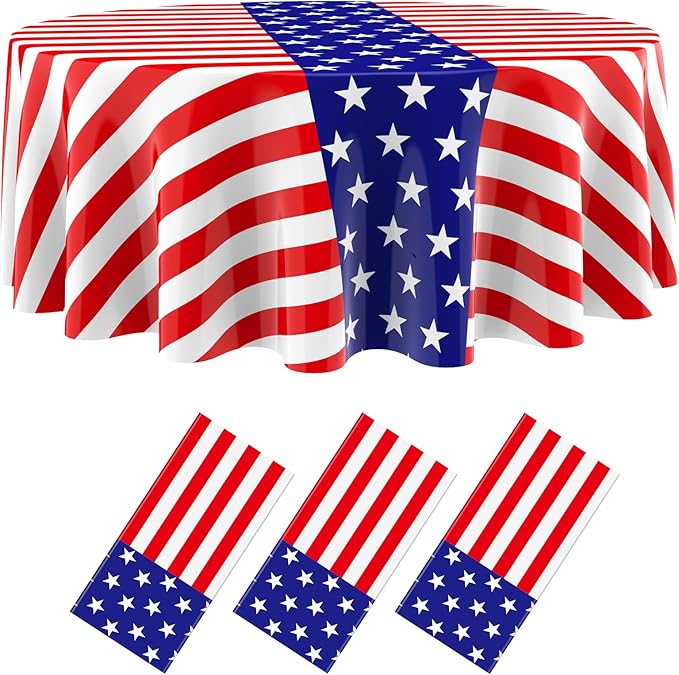 Oudain 3 Pcs Veteran Day Tablecloth 84 Inch Plastic American Flag Tablecloths Disposable 4th of July Table Cover for Veterans Memorial Independence Day Patriotic Party Supplies (Stripe)
