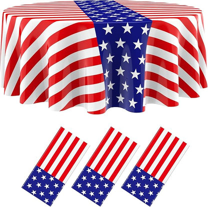 Oudain 3 Pcs Veteran Day Tablecloth 84 Inch Plastic American Flag Tablecloths Disposable 4th of July Table Cover for Veterans Memorial Independence Day Patriotic Party Supplies (Stripe)